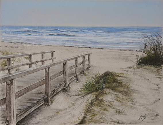 Landscape drawing, pastel on paper
