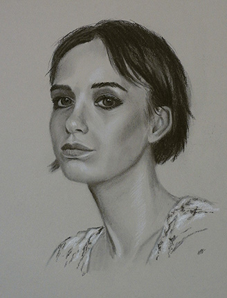 charcoal portrait drawing, woman