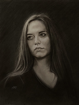 portrait (woman), charcoal drawing 