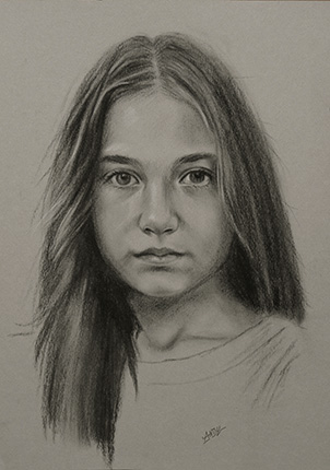 portrait (girl), charcoal drawing 