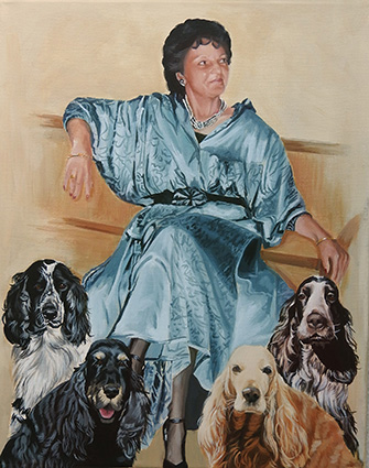 Portrait with dogs, acrylic on canvas